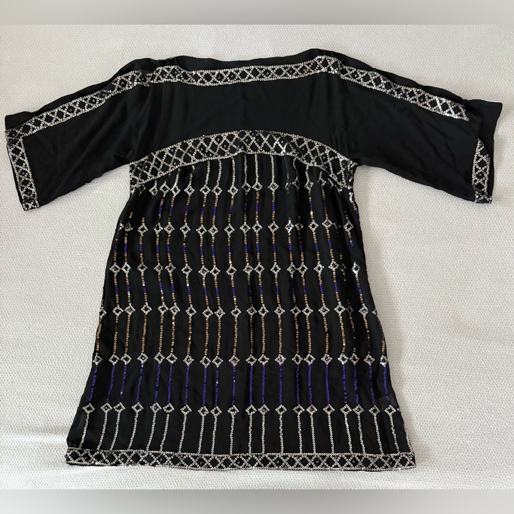 Nanette Lepore Sheer Black Mesh Sequined Shift Dress